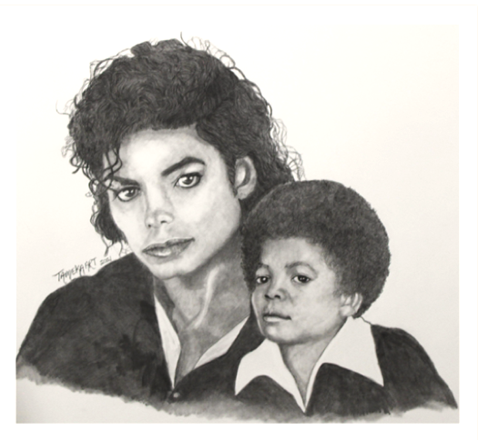 Expressive graphite portrait of performer Michael Jackson.
